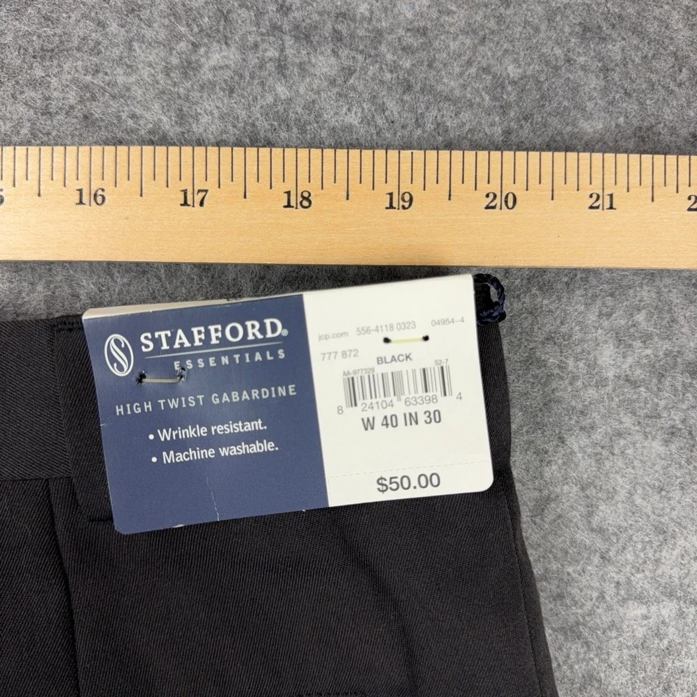 Stafford Dress Pants Mens 40x30 Black Essentials Classic Fit Gabardine NEW